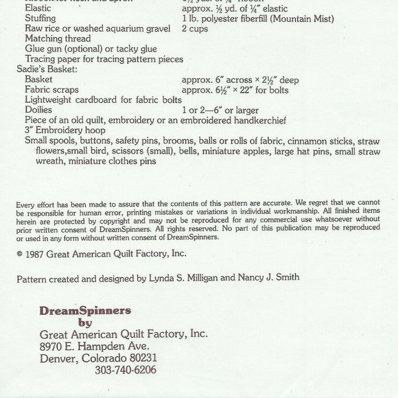 Dream Spinners 137 Peddler Doll Sadie and Clothing Pattern Uncut Vintage 1987 - Picture 5 of 5